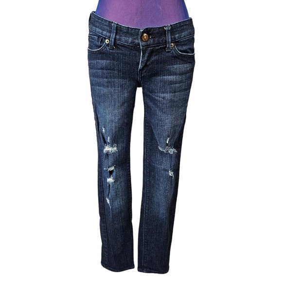 Express Zelda Dark Wash Denim Distressed Skinny Jeans Size 2 Short Women's - Picture 12 of 13